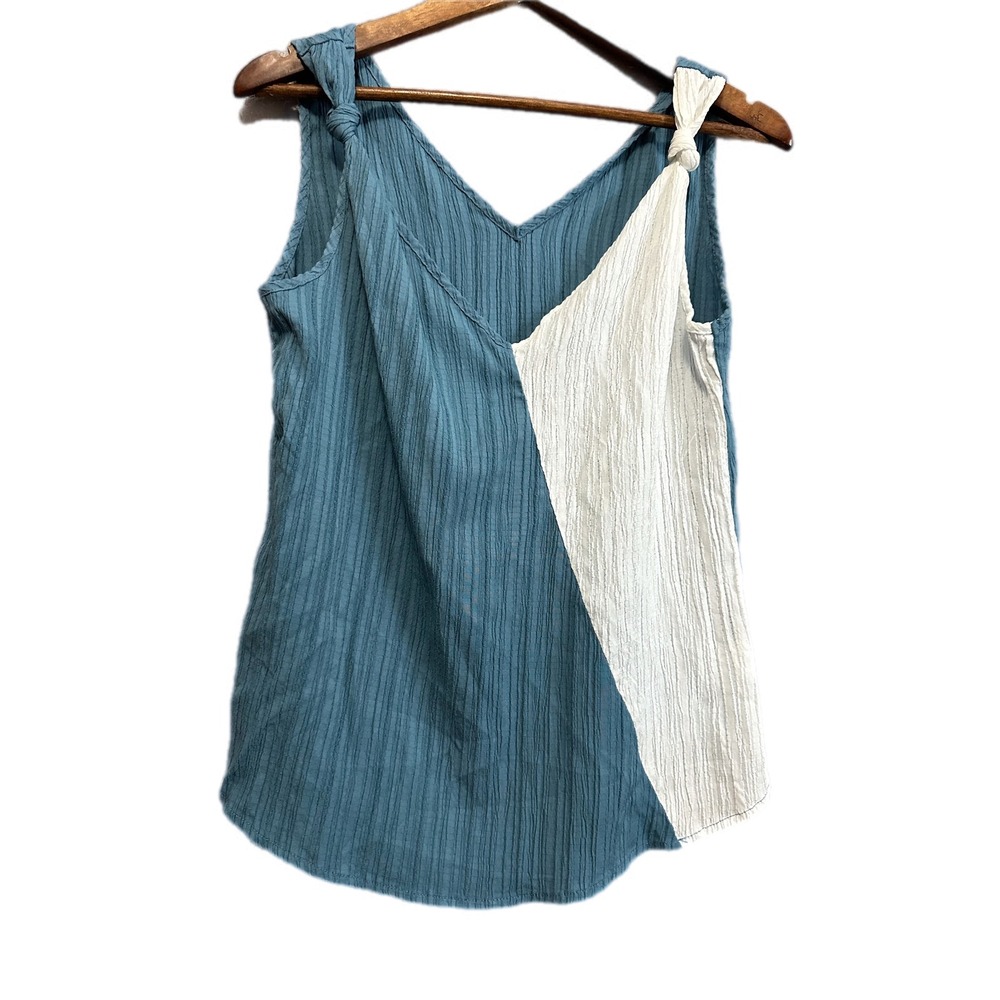 Cupshe Blue and White Knot Strap Colorblock Tank Top
